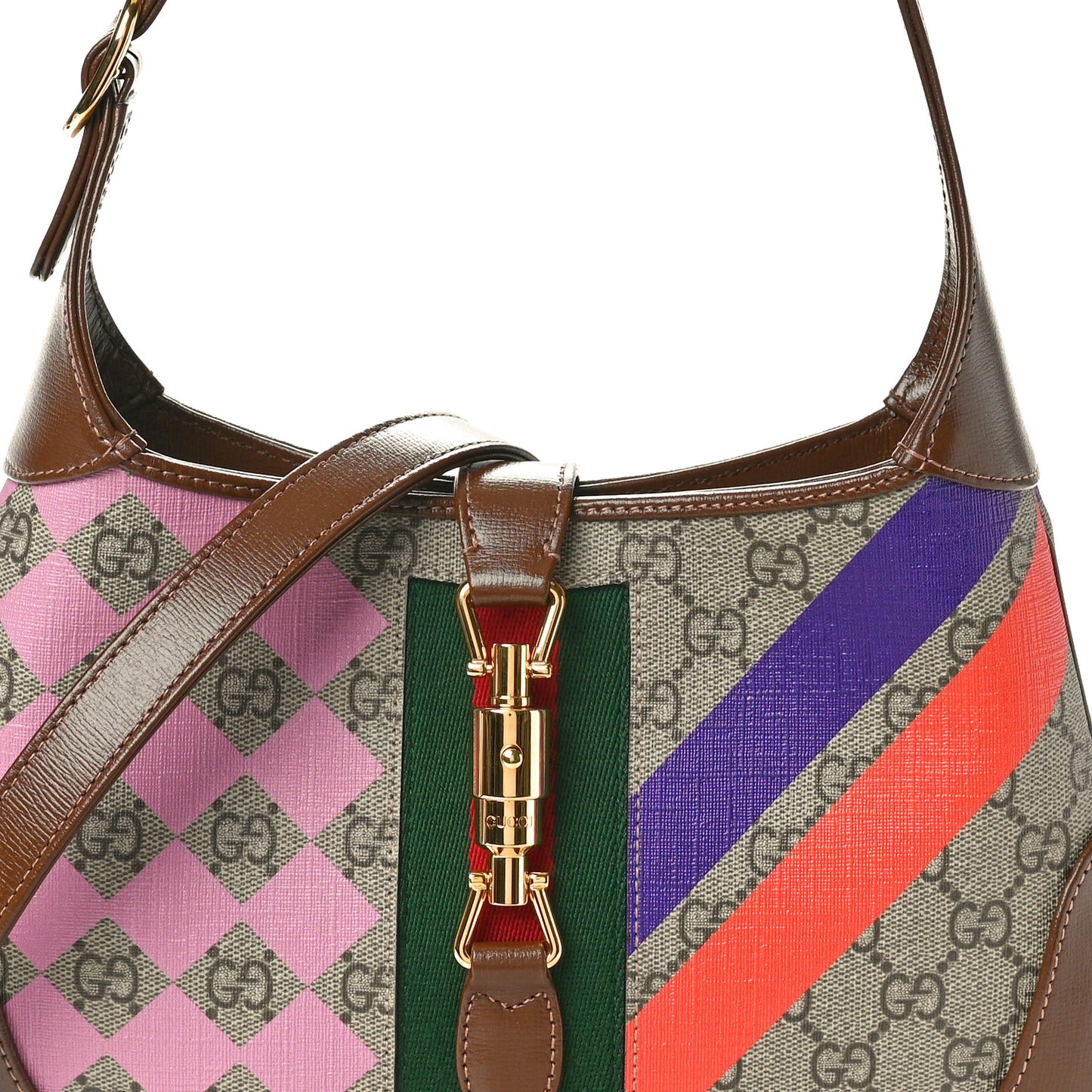 GG Supreme Monogram Azalea Calfskin Print Web Small Jackie 1961 Hobo Multicolor