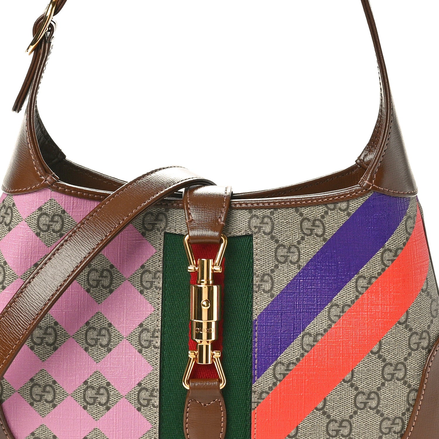 Gucci GG Supreme Monogram Azalea Calfskin Print Web Small Jackie 1961 Hobo Multicolor 8 of 10