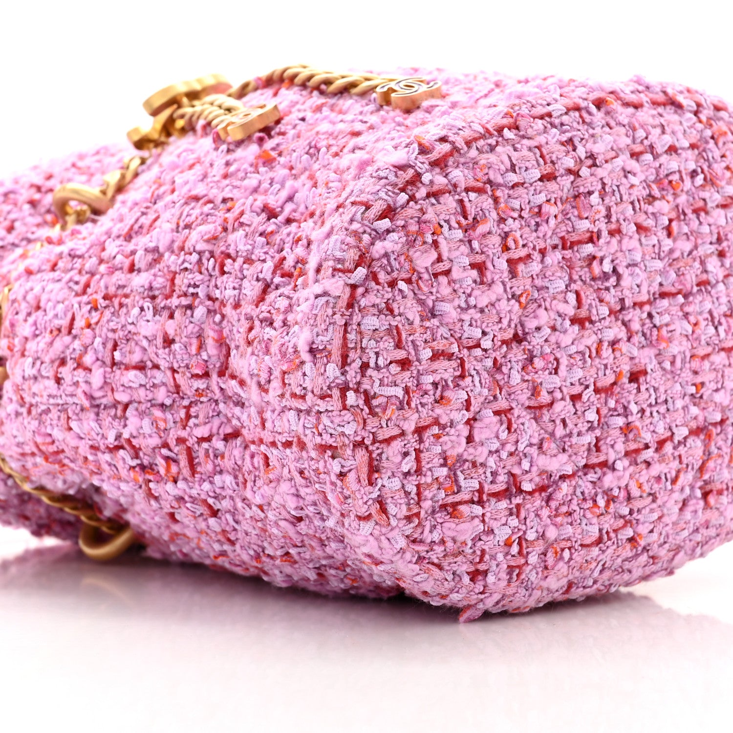 Chanel Tweed Enamel Quilted Pending CC Bucket Drawstring Bag Light Purple Pink Red 9 of 10