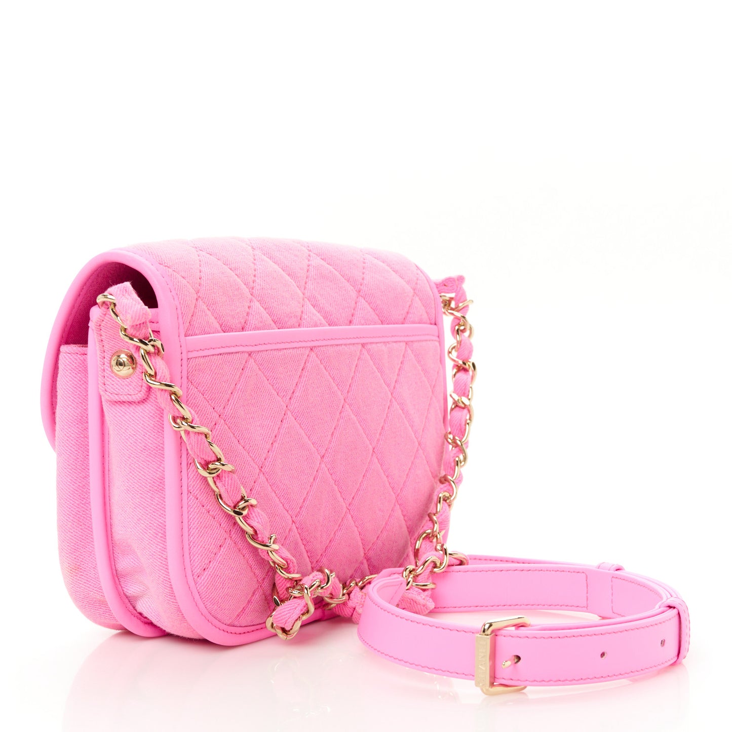 Denim Quilted Small Messenger Flap Neon Pink