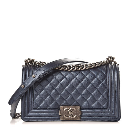 Chanel Metallic Caviar Quilted Medium Boy Flap Navy 1 of 9