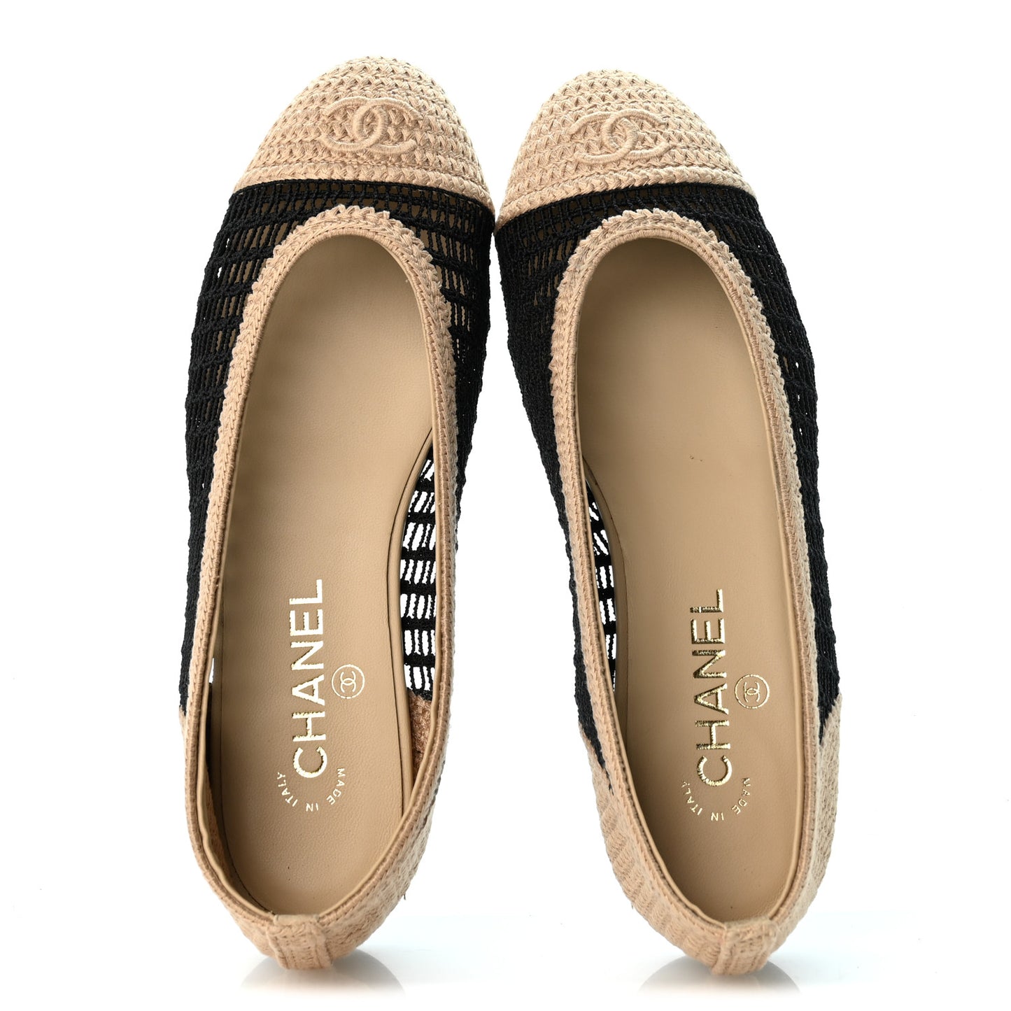 Raffia Cap Toe Ballerina Flats 39 Black Beige