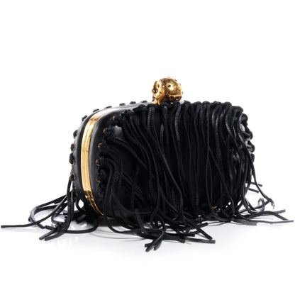 Alexander McQueen Leather Fringe Crystal Skull Box Clutch Black 3 of 10