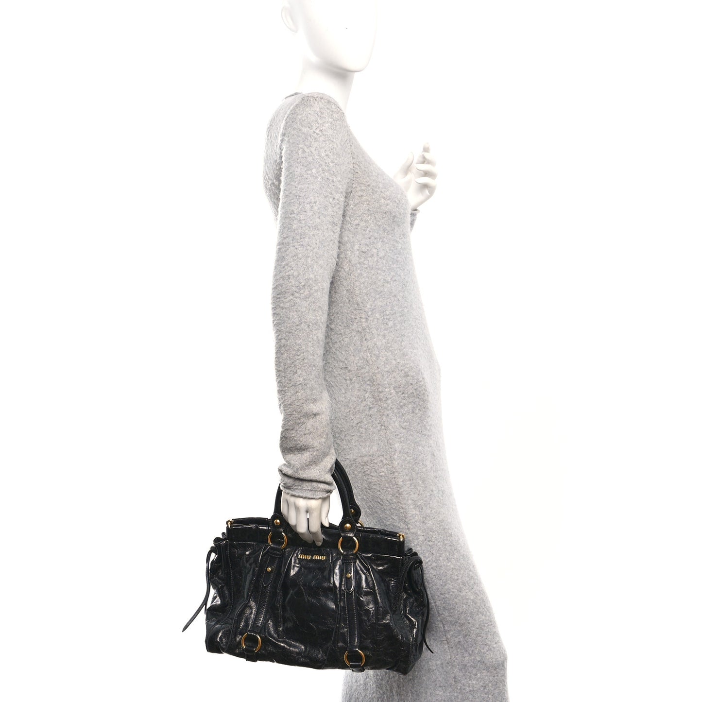 Vitello Lux Gathered Tote Black