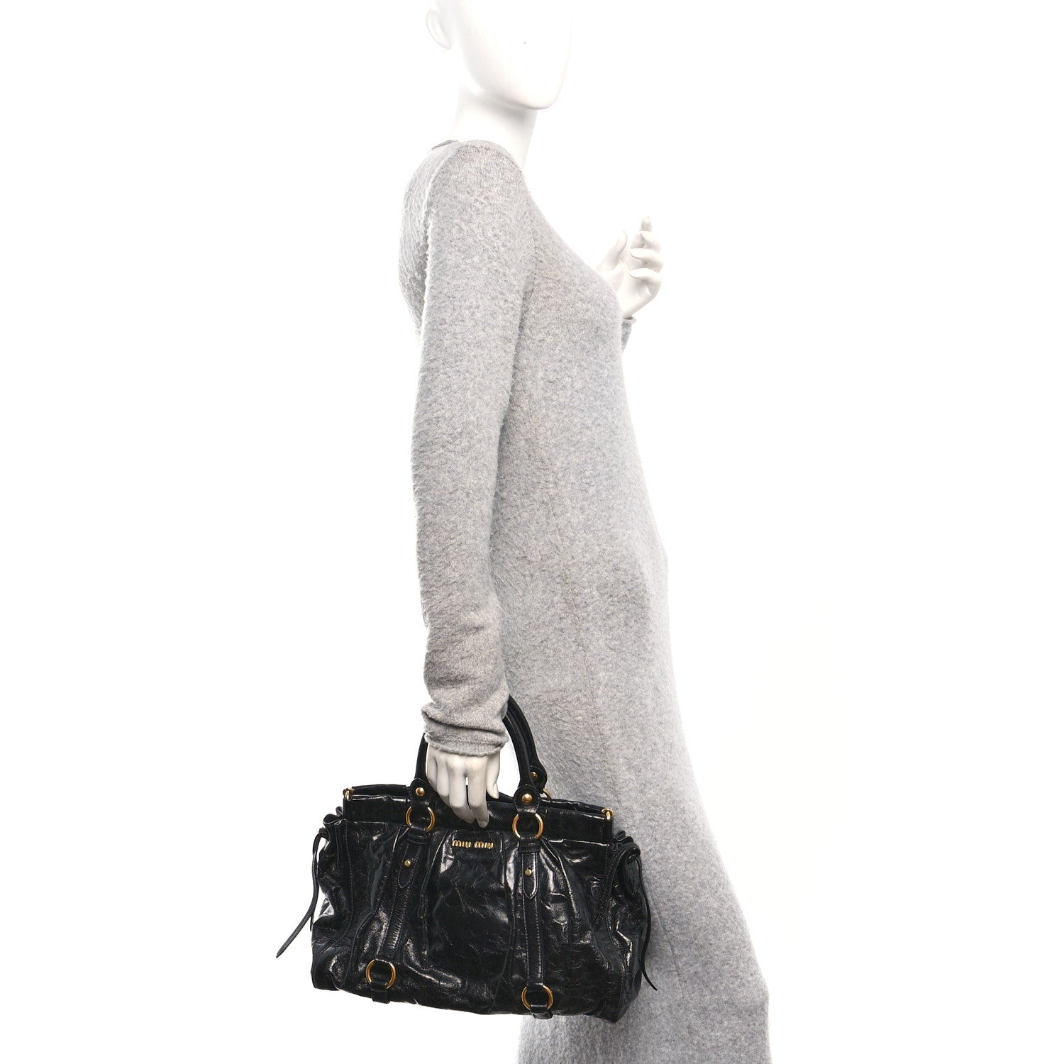 Miu Miu Vitello Lux Gathered Tote Black 2 of 9