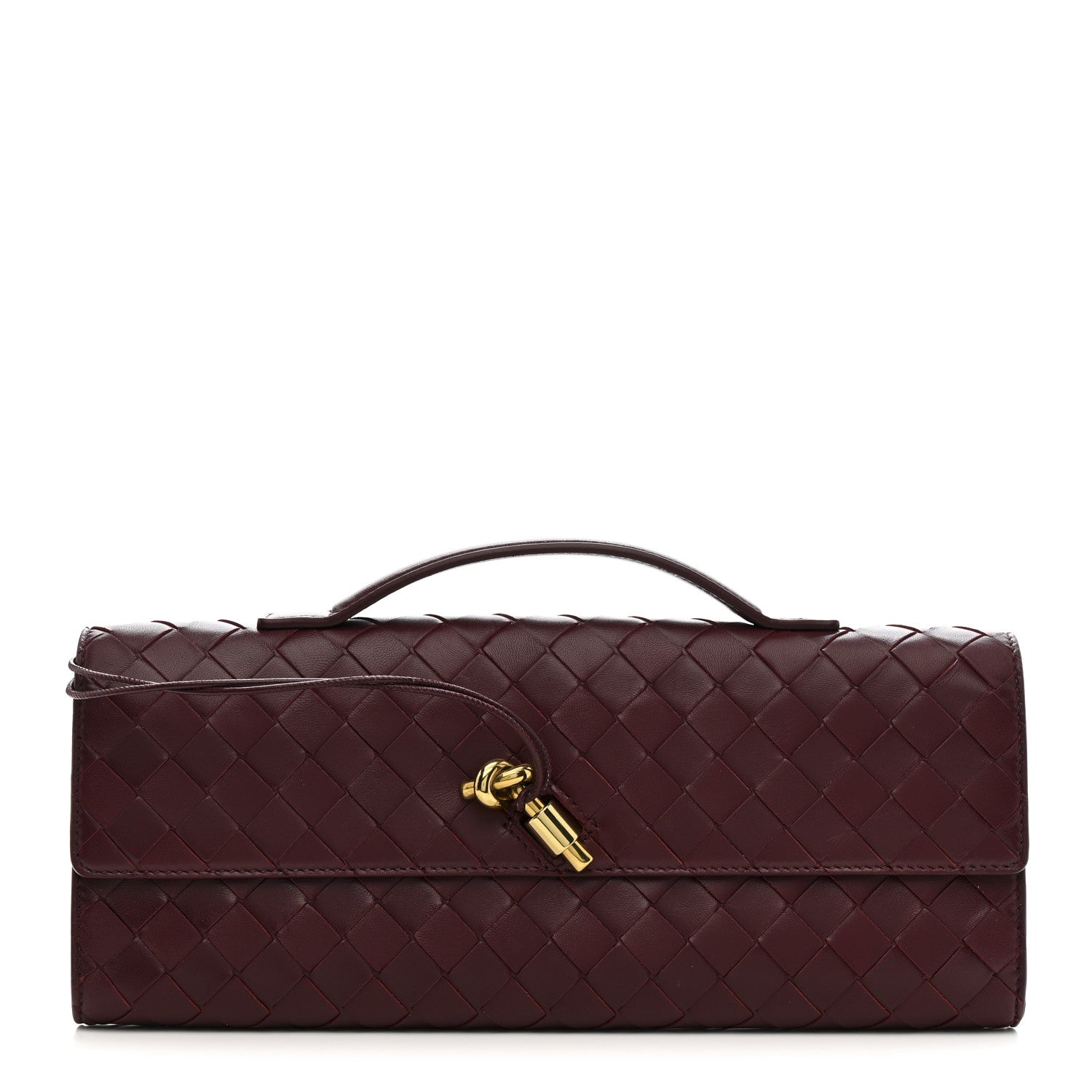 Bottega Veneta Nappa Intrecciato Long Andiamo Top Handle Clutch Barolo 1 of 10
