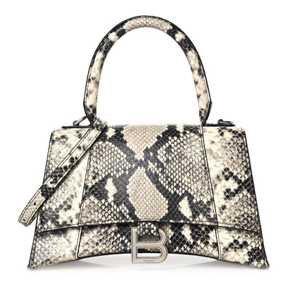 Balenciaga Calfskin Snake Effect Small Hourglass Top Handle Bag Black White 1 of 9