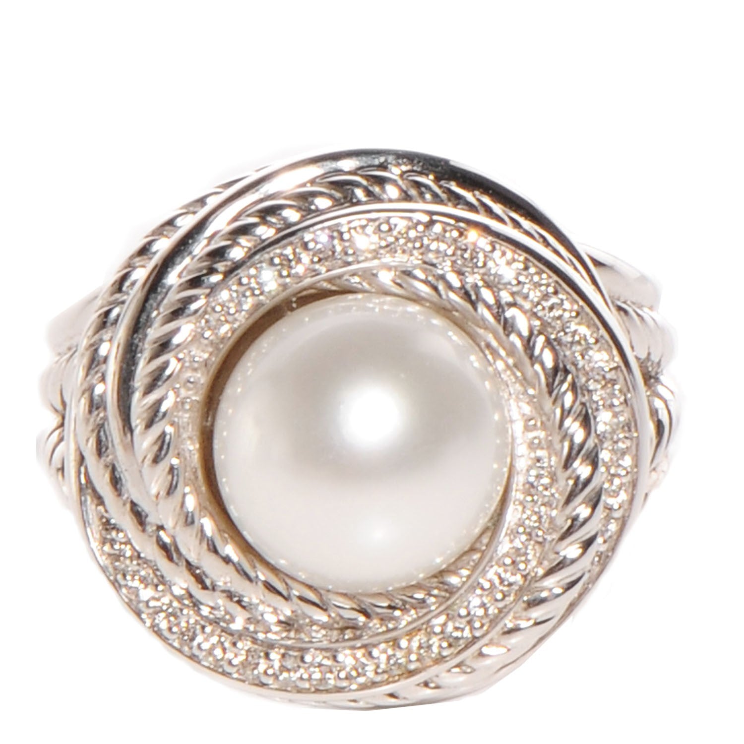 David Yurman Sterling Silver Diamond 10mm Pearl Crossover Ring 6 1 of 4