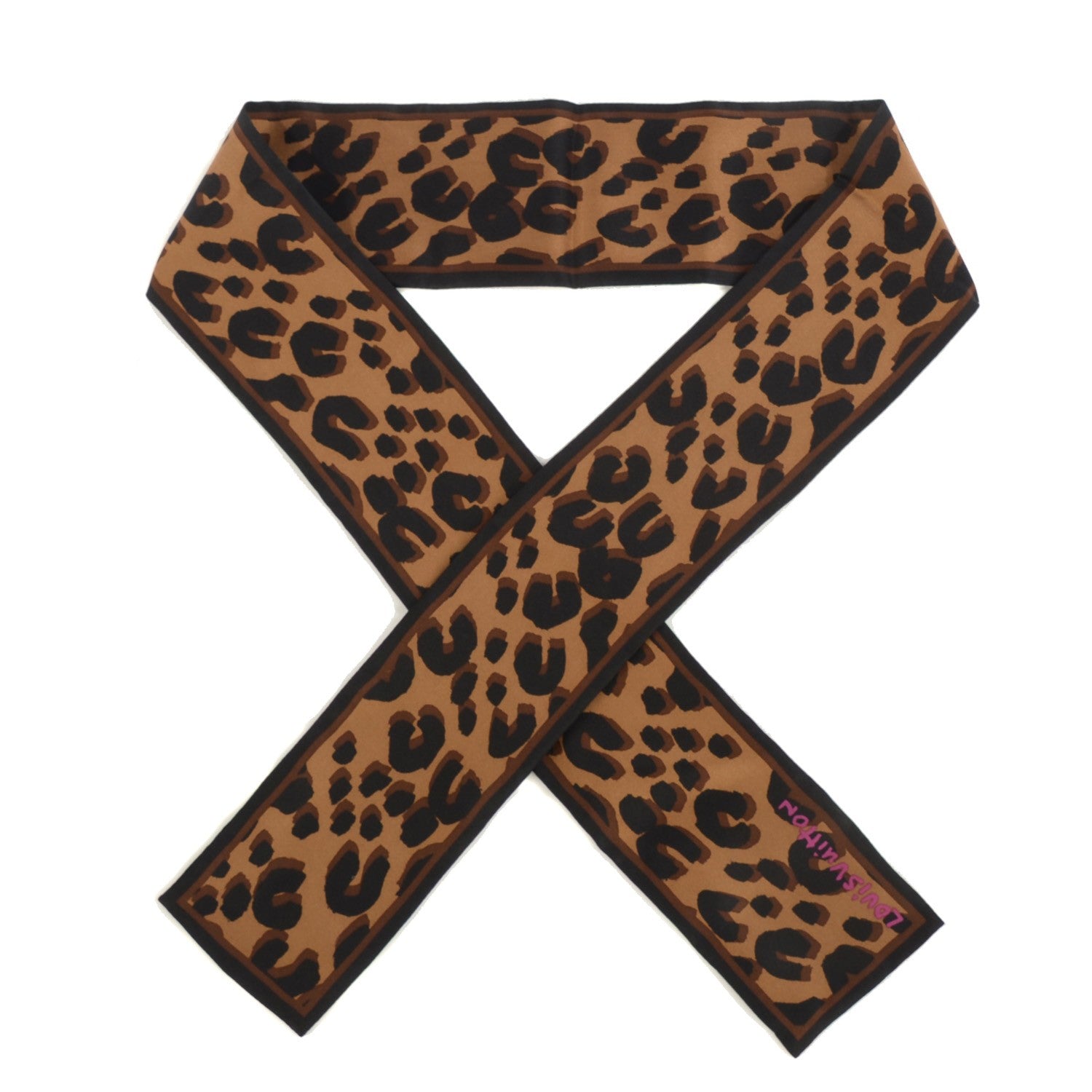 Louis Vuitton Silk Leopard Bandeau Scarf Marron 1 of 5