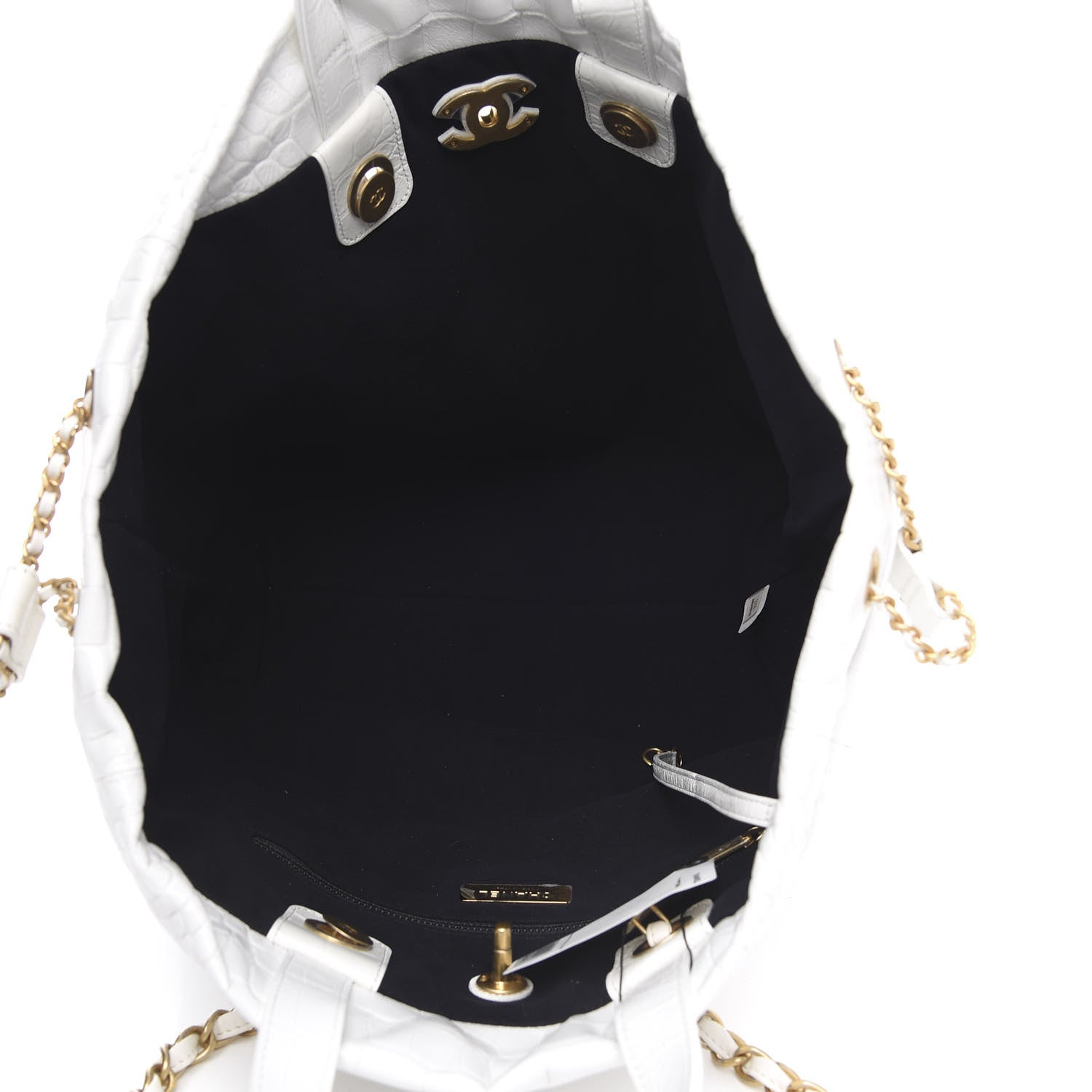 Chanel Calfskin Crocodile Embossed Large Cocodile Shopping Tote White 5 of 9