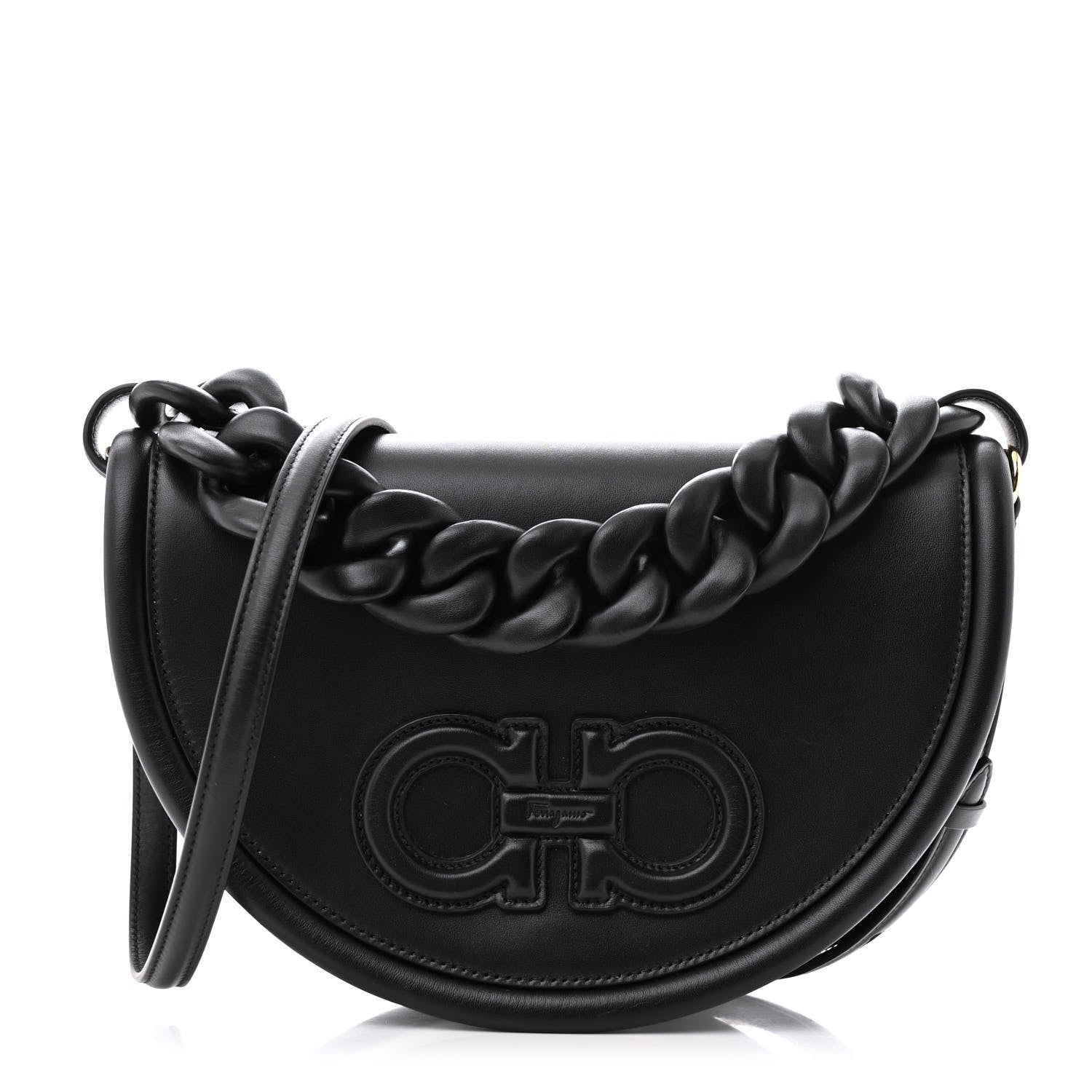 Salvatore Ferragamo Calfskin Aura Shoulder Bag Black 1 of 13