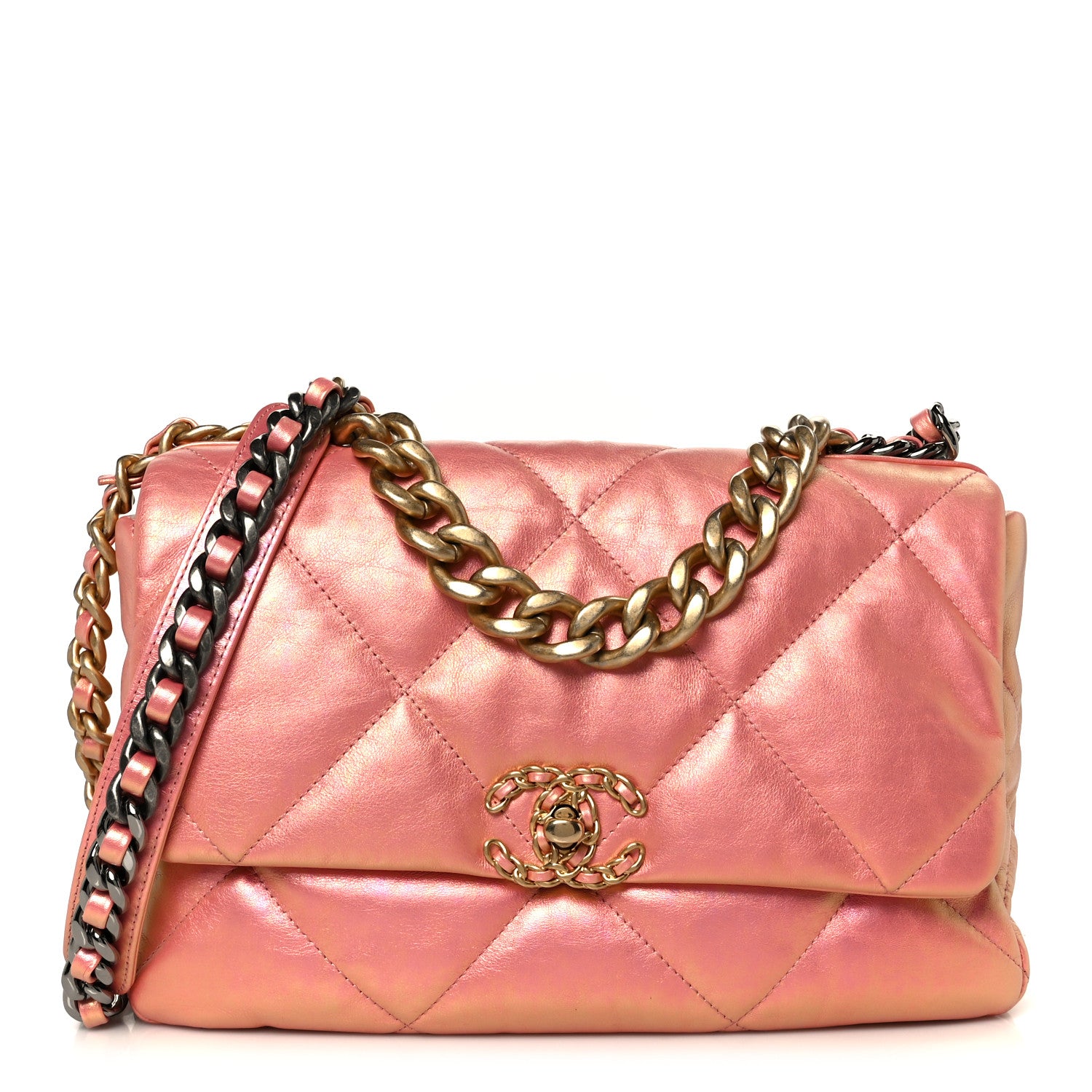 Chanel Iridescent Lambskin Quilted Large Chanel 19 Flap Pink 1 of 10