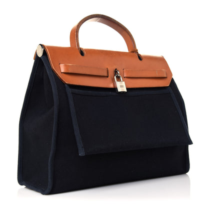 Hermes Toile Vache Calfskin Herbag 30 PM Black Natural 2 of 11