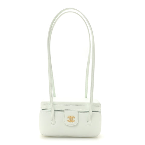 Shiny Caviar Preppy Coco Long Vanity With Strap Light Blue