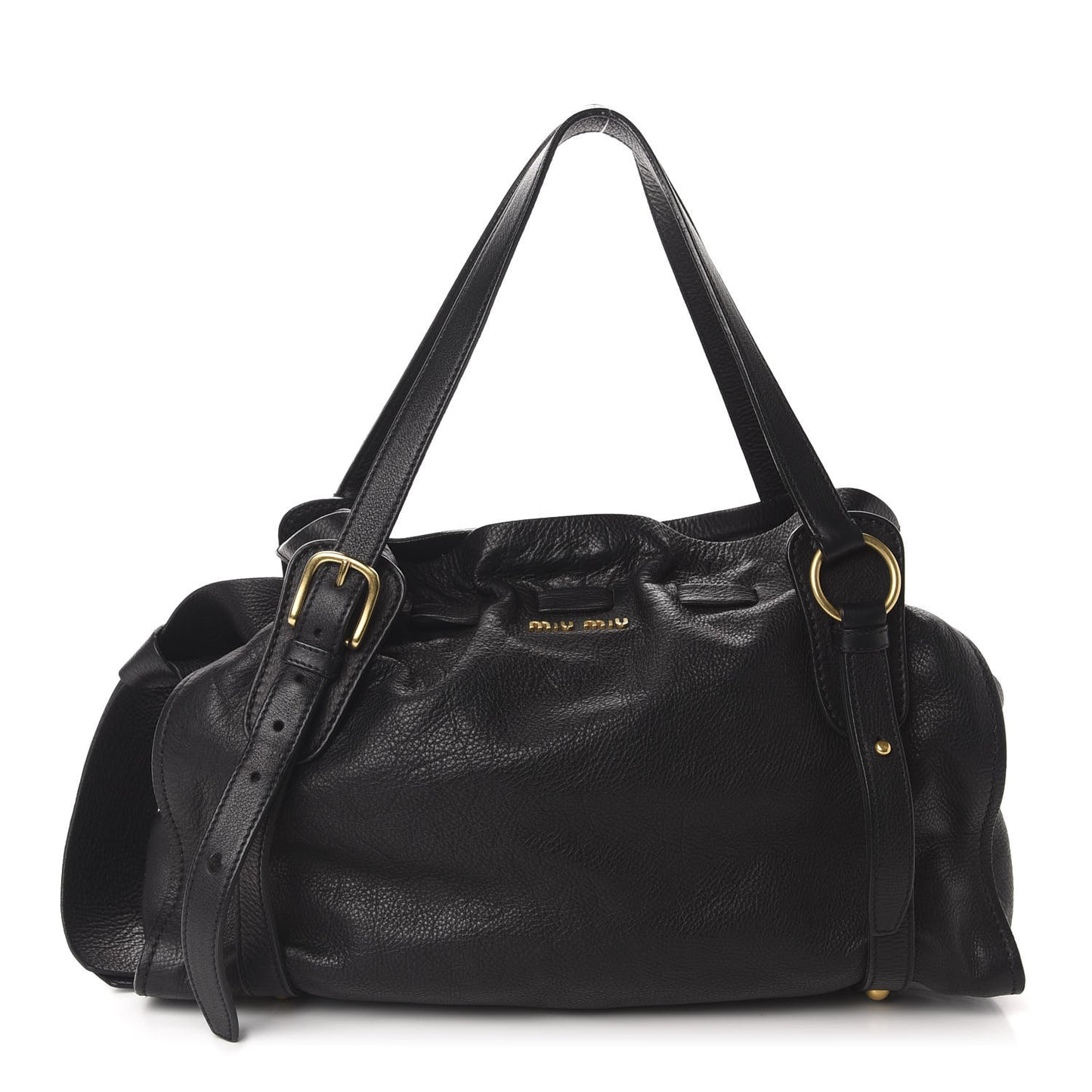 Vitello Drawstring Bow Satchel Black