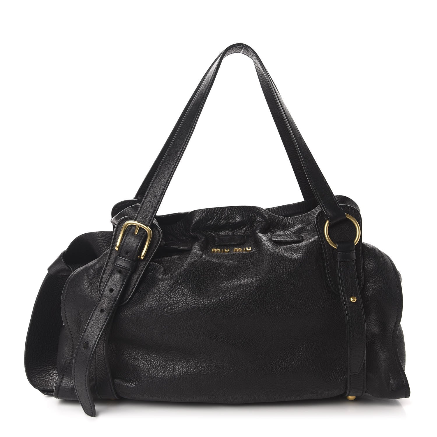 Miu Miu Vitello Drawstring Bow Satchel Black 1 of 11