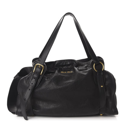Miu Miu Vitello Drawstring Bow Satchel Black 1 of 11