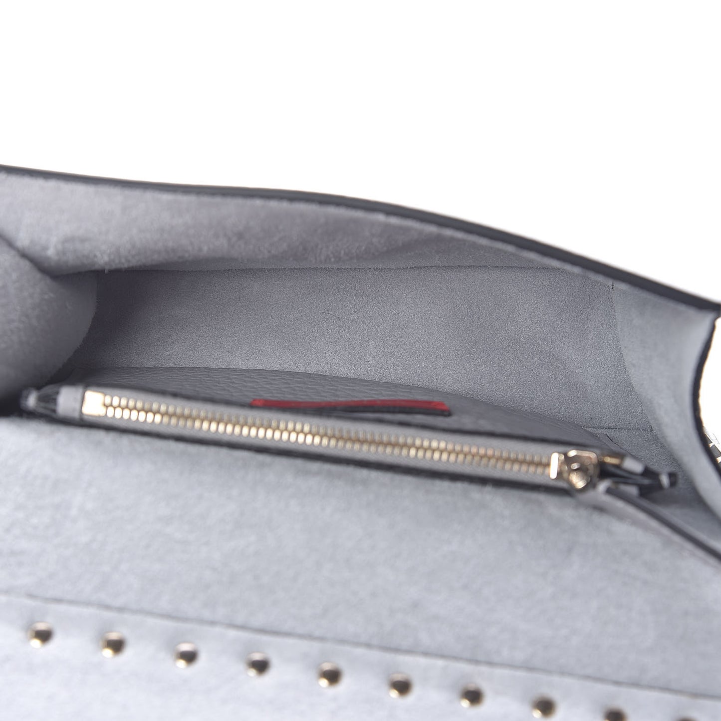 Pebbled Calfskin Rockstud Side Slip Crossbody Pastel Grey