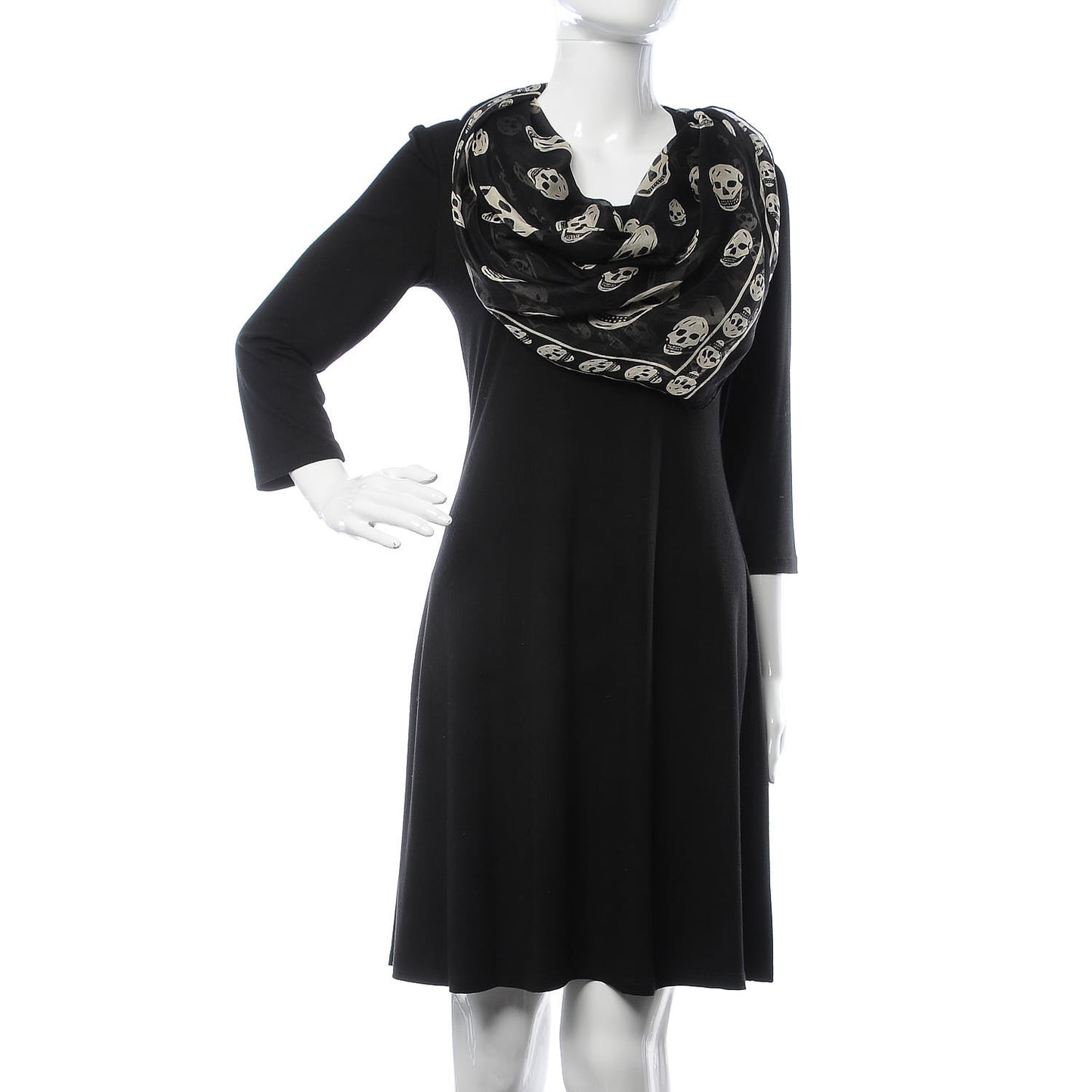 Silk Chiffon Skull Scarf Black Ivory