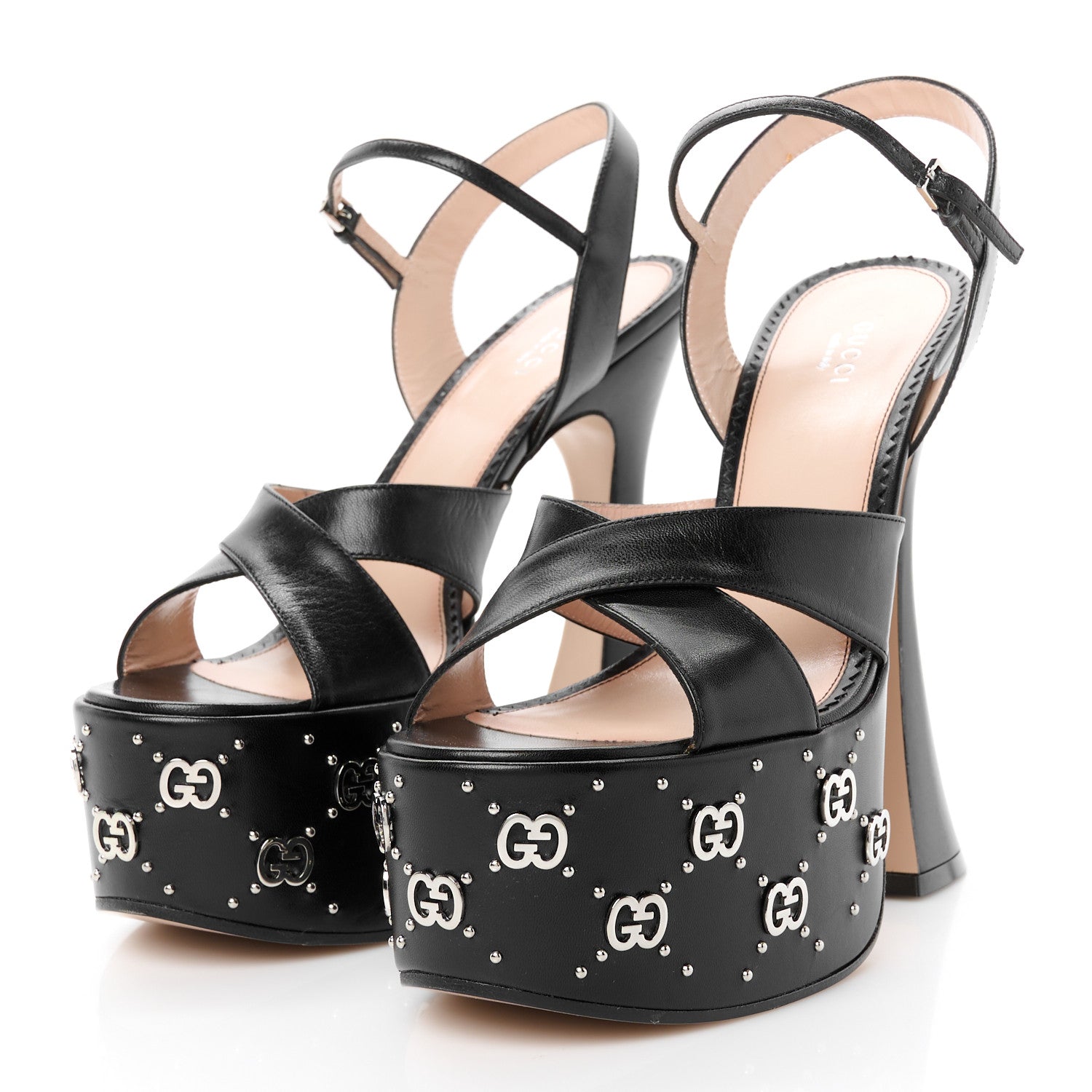 Gucci Malaga Kid Interlocking G Studs 155mm Platform Sandals 40 Perfect Black 4 of 9