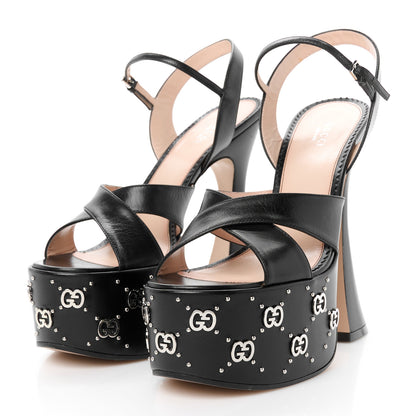 Gucci Malaga Kid Interlocking G Studs 155mm Platform Sandals 40 Perfect Black 4 of 9