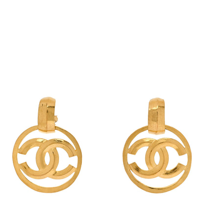 Chanel Metal Round CC Drop Clip On Earrings Gold 1 of 4