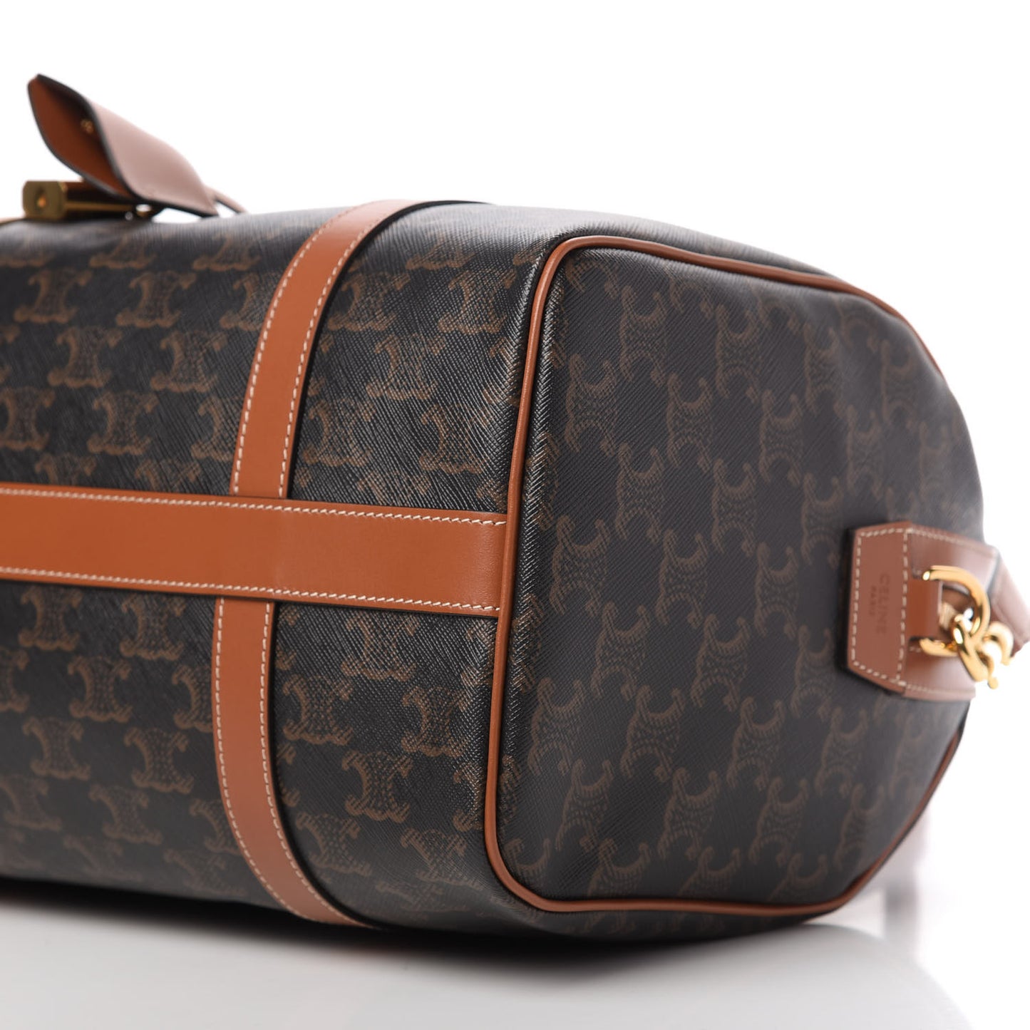 Triomphe Canvas Calfskin Boston Bag Tan