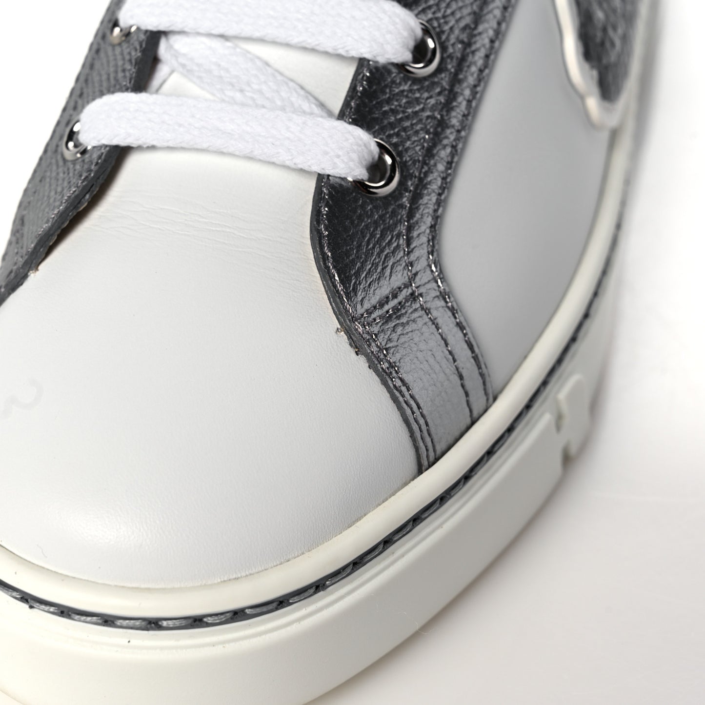 Calfskin Epsom Womens Velvet Sneakers 37 White Silver
