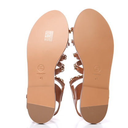 Chanel Calfskin Chain CC Flat Sandals 41 Beige 5 of 8