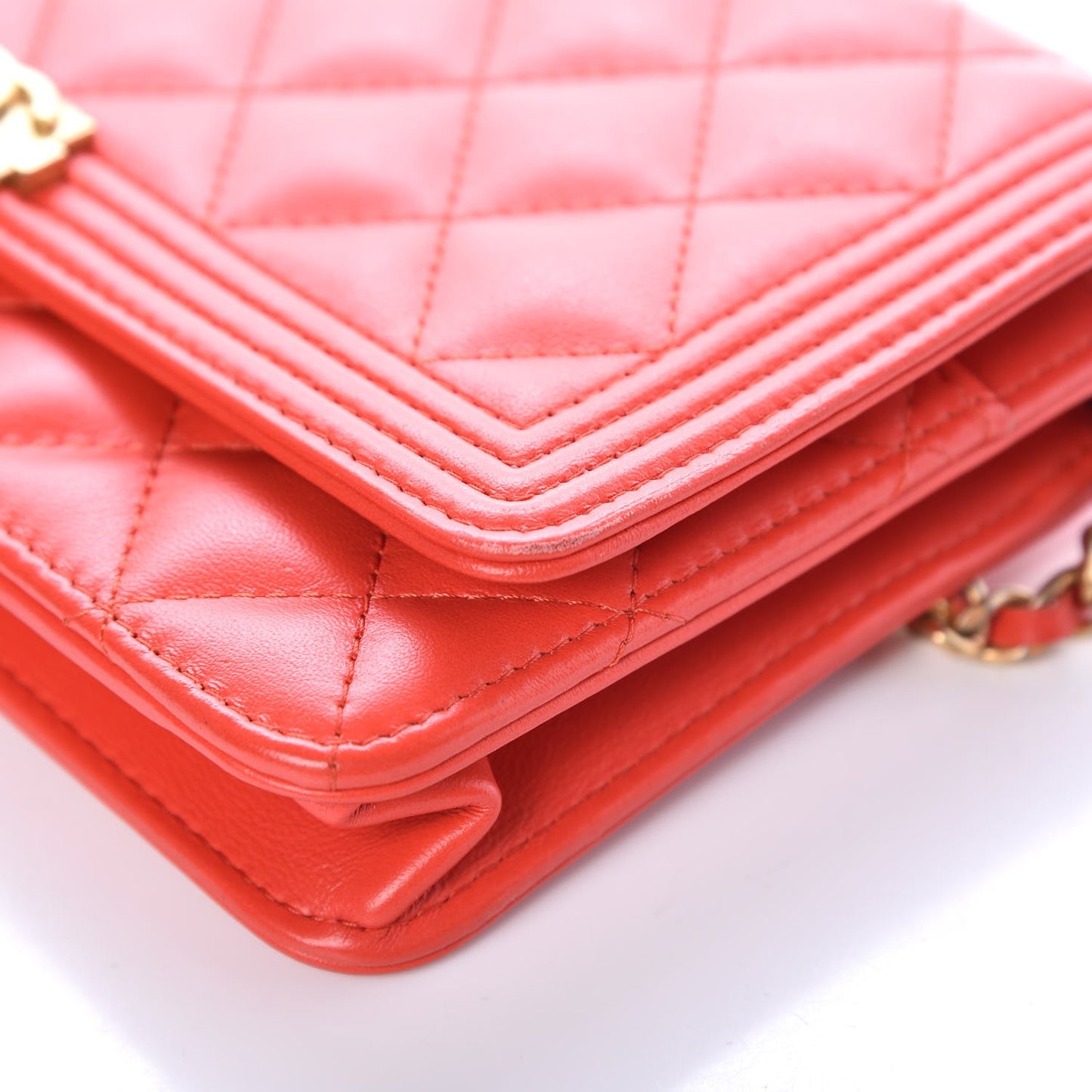 Calfskin Quilted Boy Wallet On Chain WOC Red