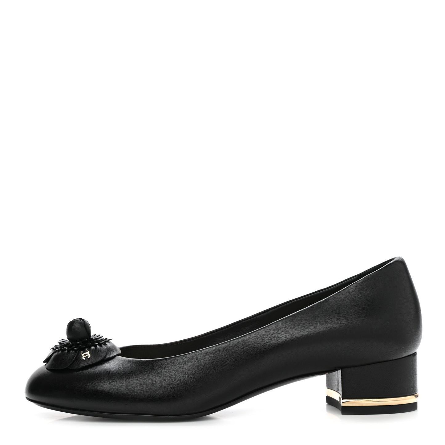 Lambskin Camellia Ballerina Flats 38 Black