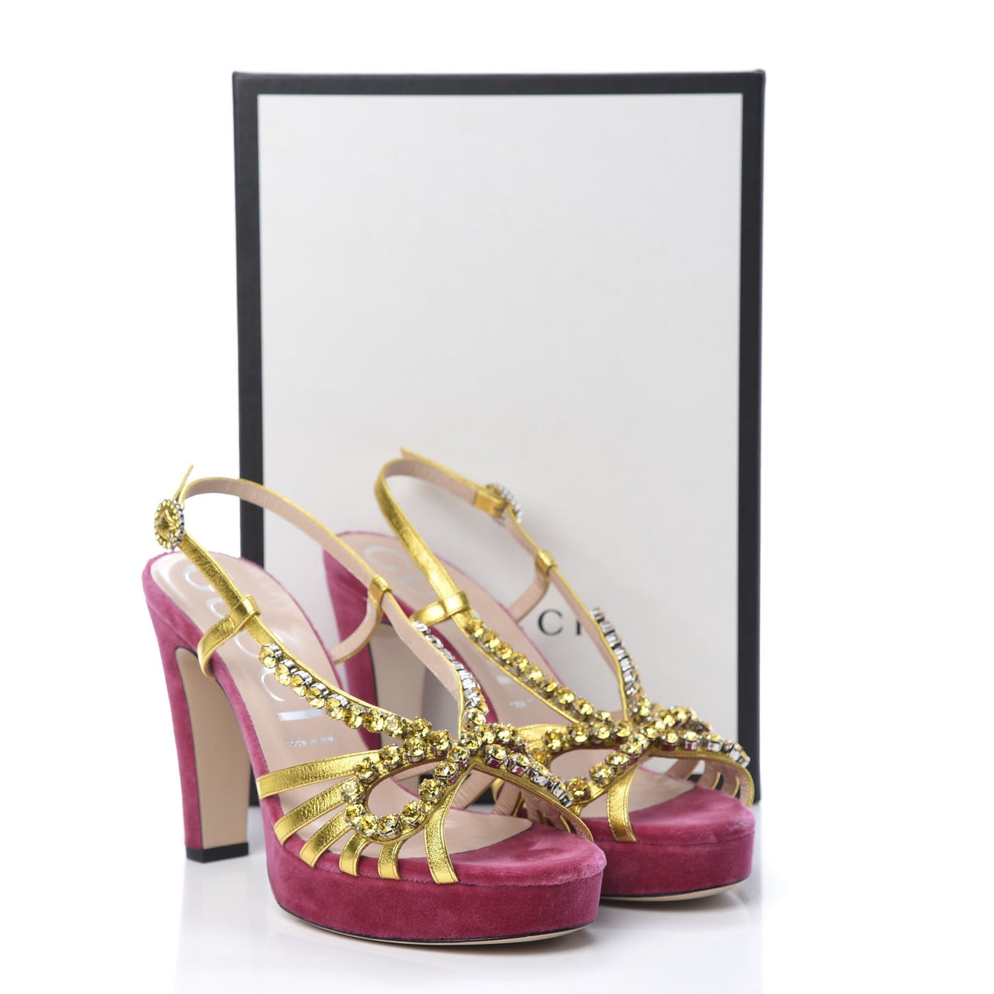 Velvet Nappa Crystal Zephyra Slingback Platform High Heel Sandals 40 Pink Gold
