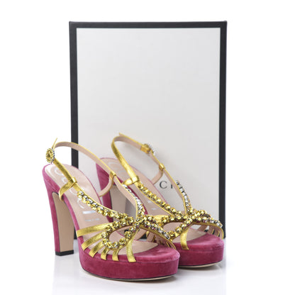 Gucci Velvet Nappa Crystal Zephyra Slingback Platform High Heel Sandals 40 Pink Gold 10 of 10