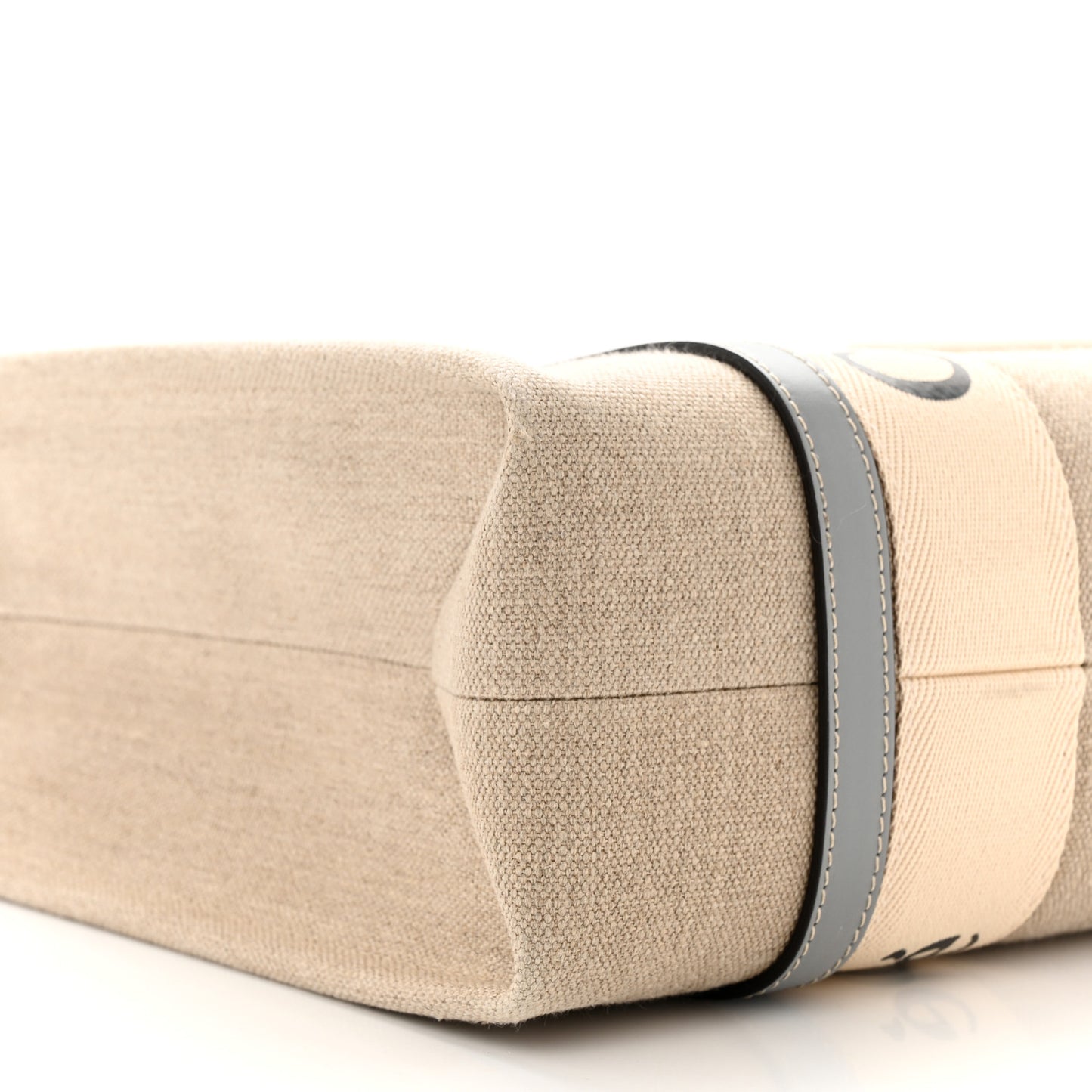 Linen Calfskin Medium Woody Ribbon Tote White Light Blue