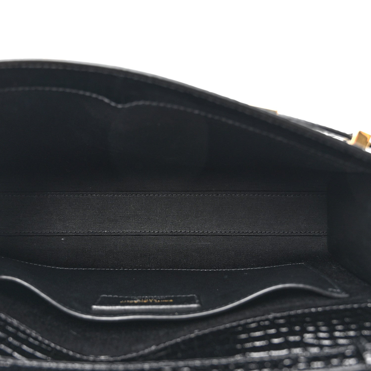 Saint Laurent Shiny Calfskin Crocodile Embossed Manhattan Baguette Black 5 of 11