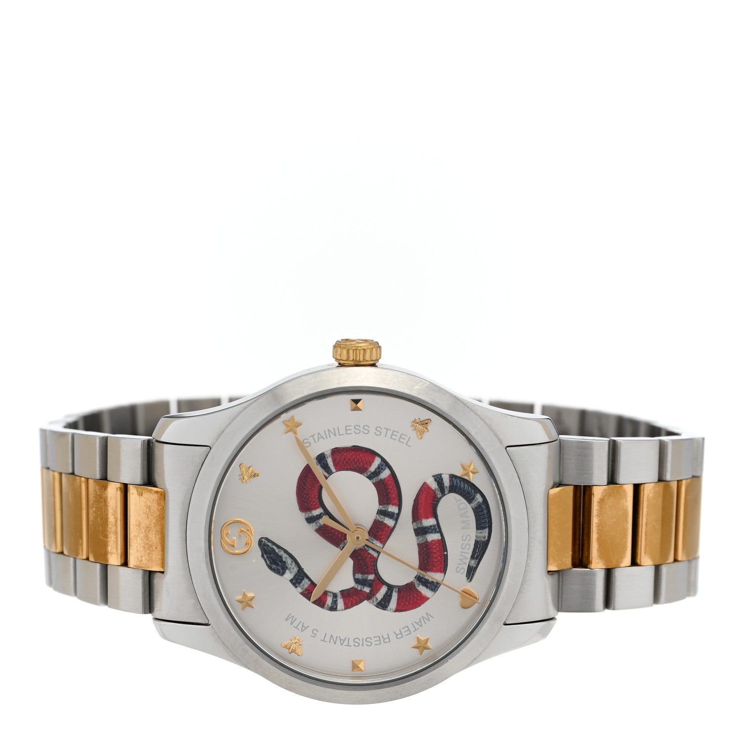 Gucci Stainless Steel 38mm G-Timeless Two Tone Snake Quartz Watch 2 of 5