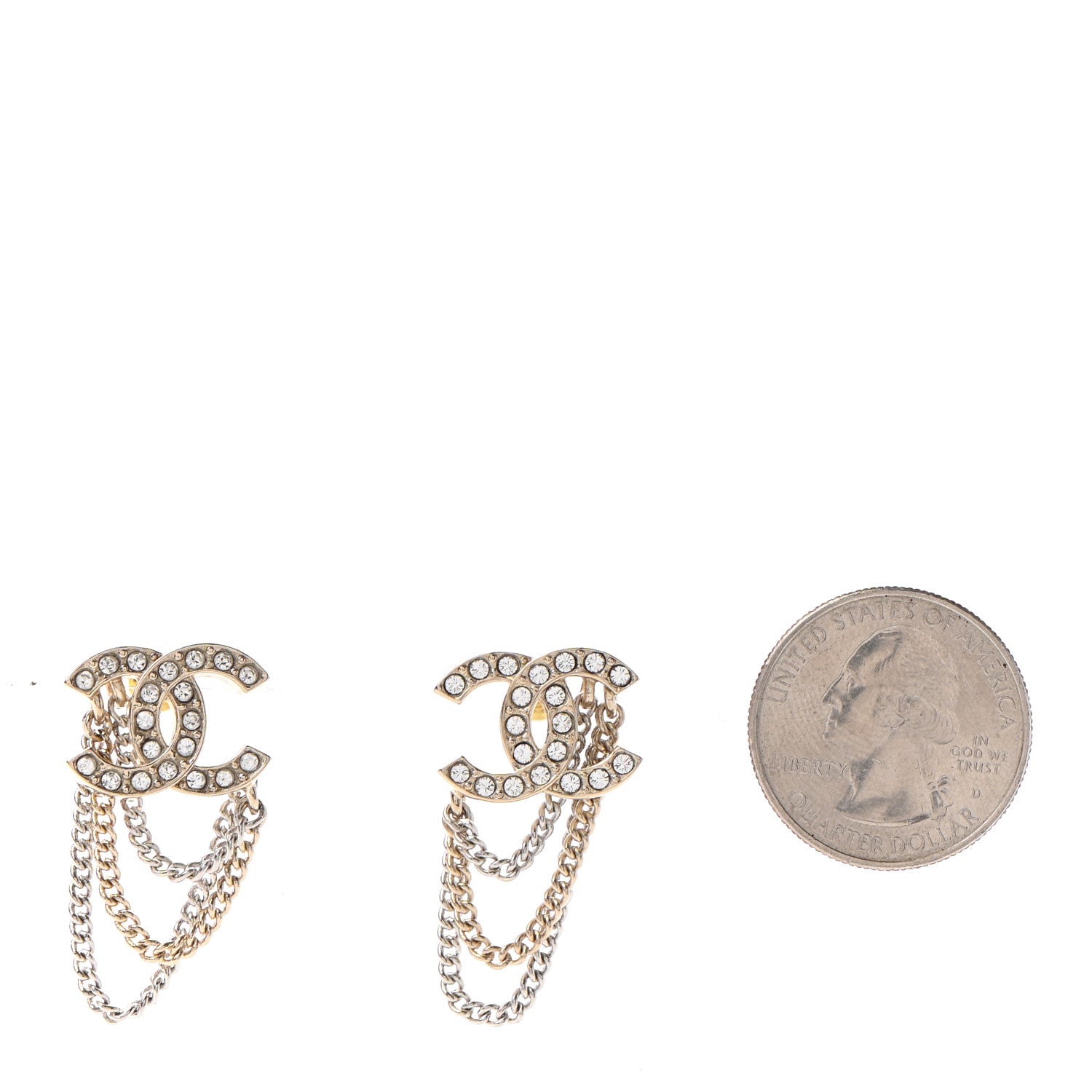 Chanel Crystal Chain CC Earrings Gold 2 of 4
