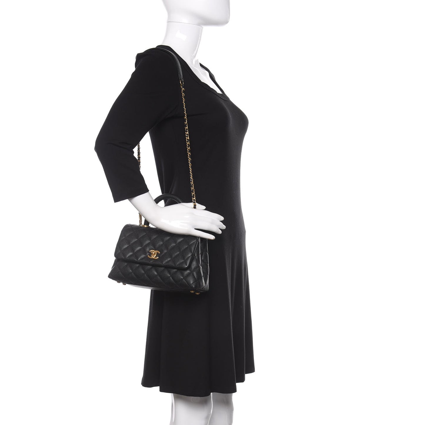 Caviar Quilted Mini Coco Handle Flap Black