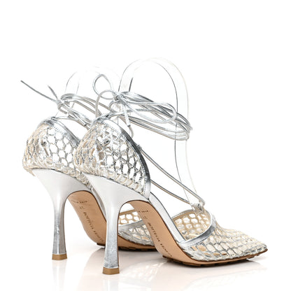 Bottega Veneta Mesh Metallic Nappa Stretch Ankle Tie Sandals 37 Silver 4 of 7