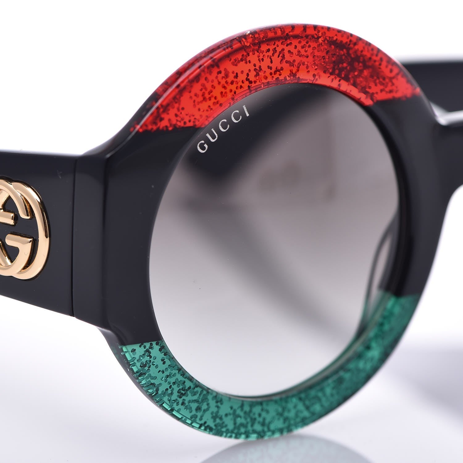 Gucci Round Frame GG0084S Sunglasses Glitter Red Green 8 of 9