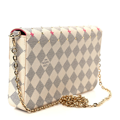 Louis Vuitton Damier Azur Studded Pochette Felicie Chain Wallet Fuchsia 3 of 10