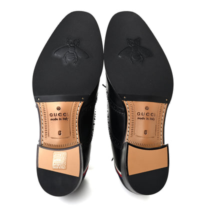 Gucci Calfskin Miro Soft Web Mens Spirit Wingtip Oxfords 6 Black 5 of 9