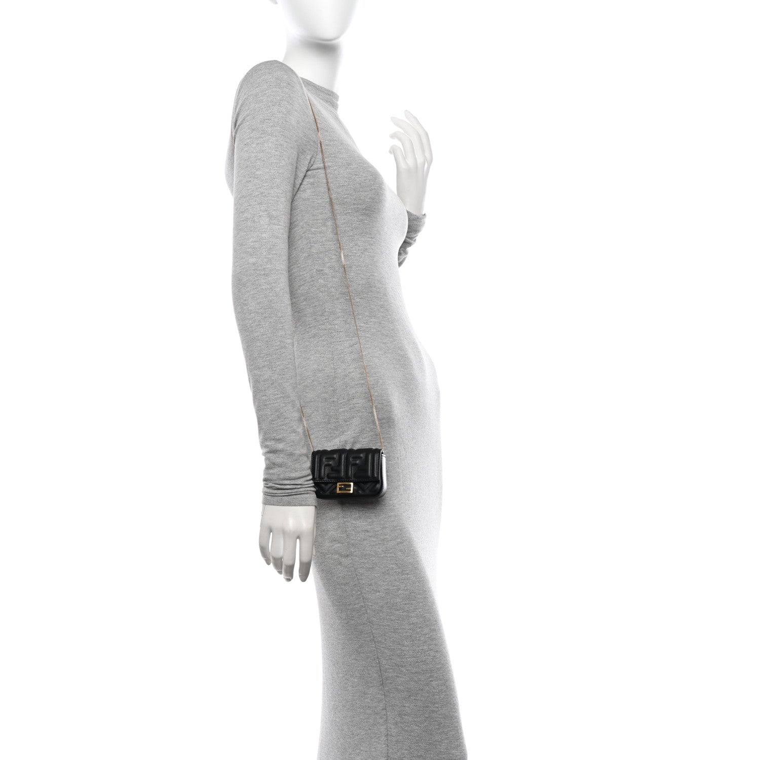 Fendi Nappa Matisse FF Embossed Nano Baguette Charm Black 2 of 13