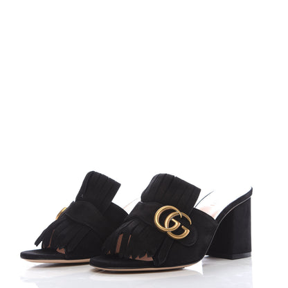 Gucci Kid Scamosciato GG Marmont Fringe 75mm Slide Sandals 36 Black 3 of 8