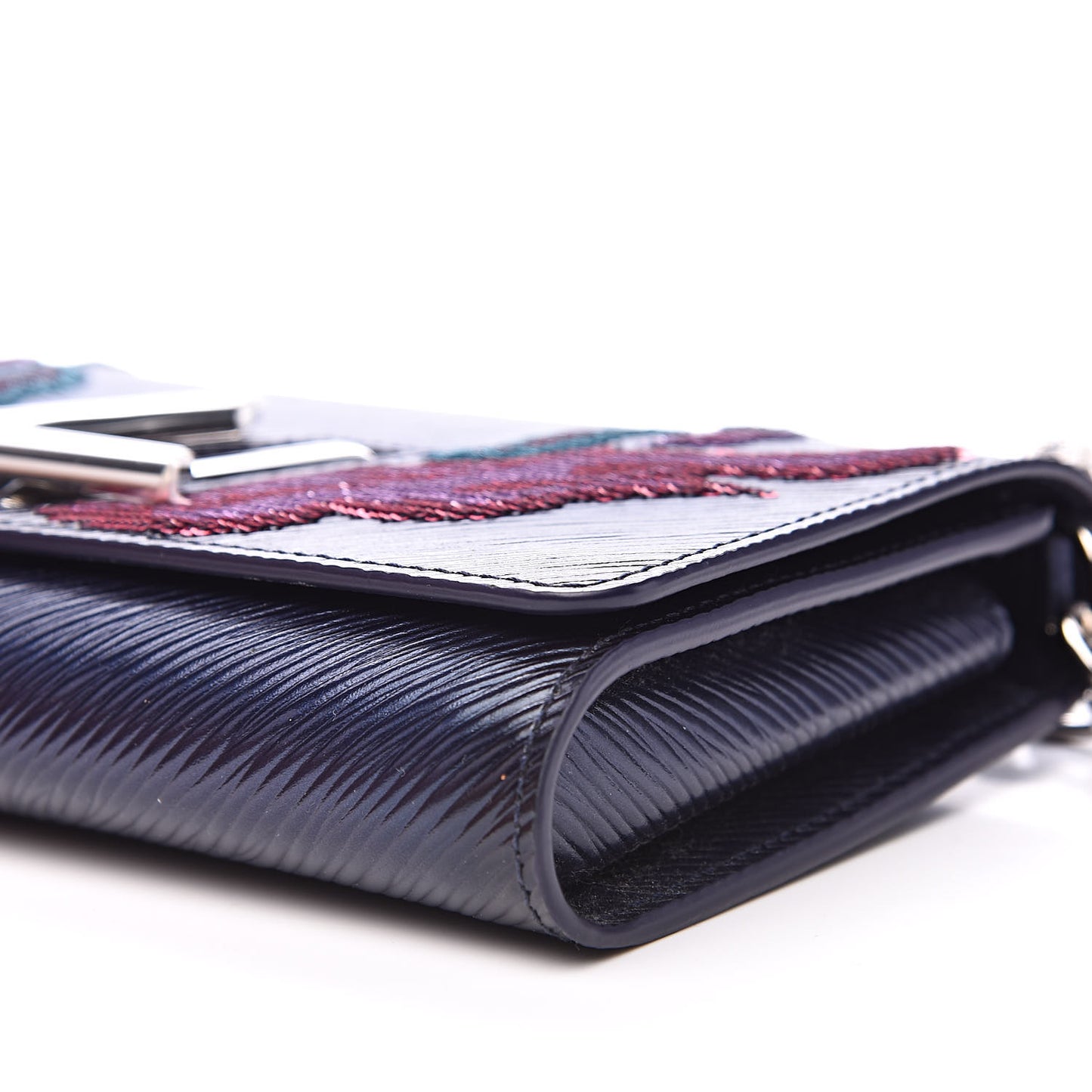 Epi Sequins Flame Twist Chain Wallet Blue Nuit