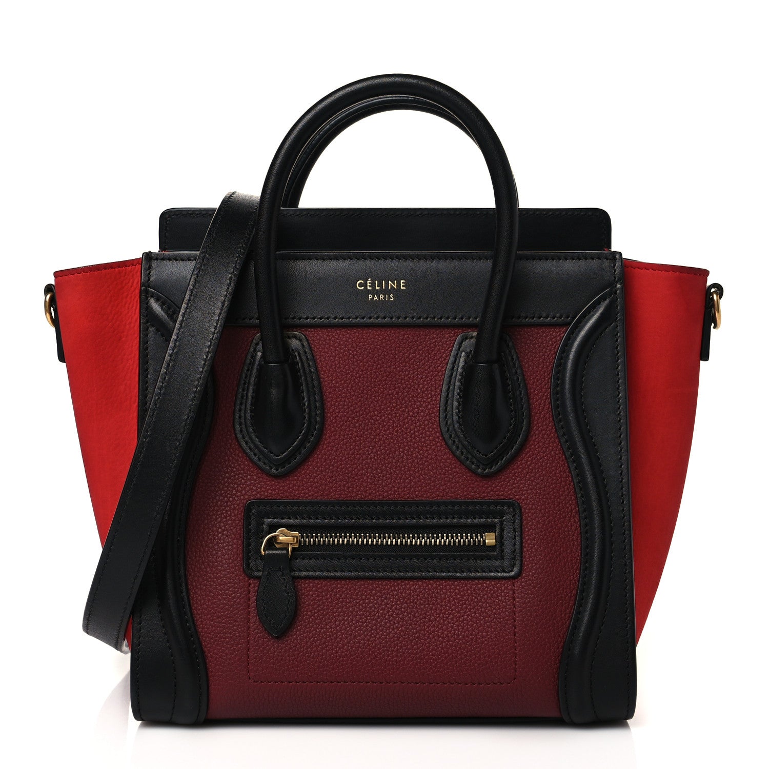 Celine Drummed Calfskin Nubuck Nano Tri-Color Luggage Burgundy 1 of 9