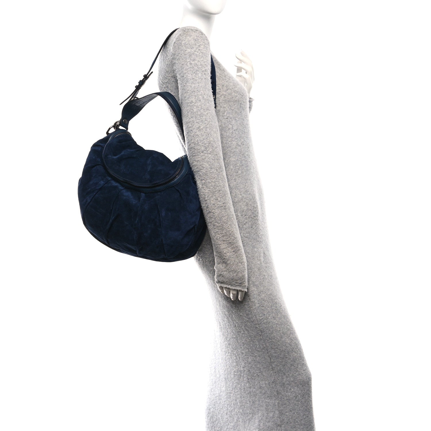 Gucci Suede Medium Icon Bit Shoulder Bag Blue 2 of 10