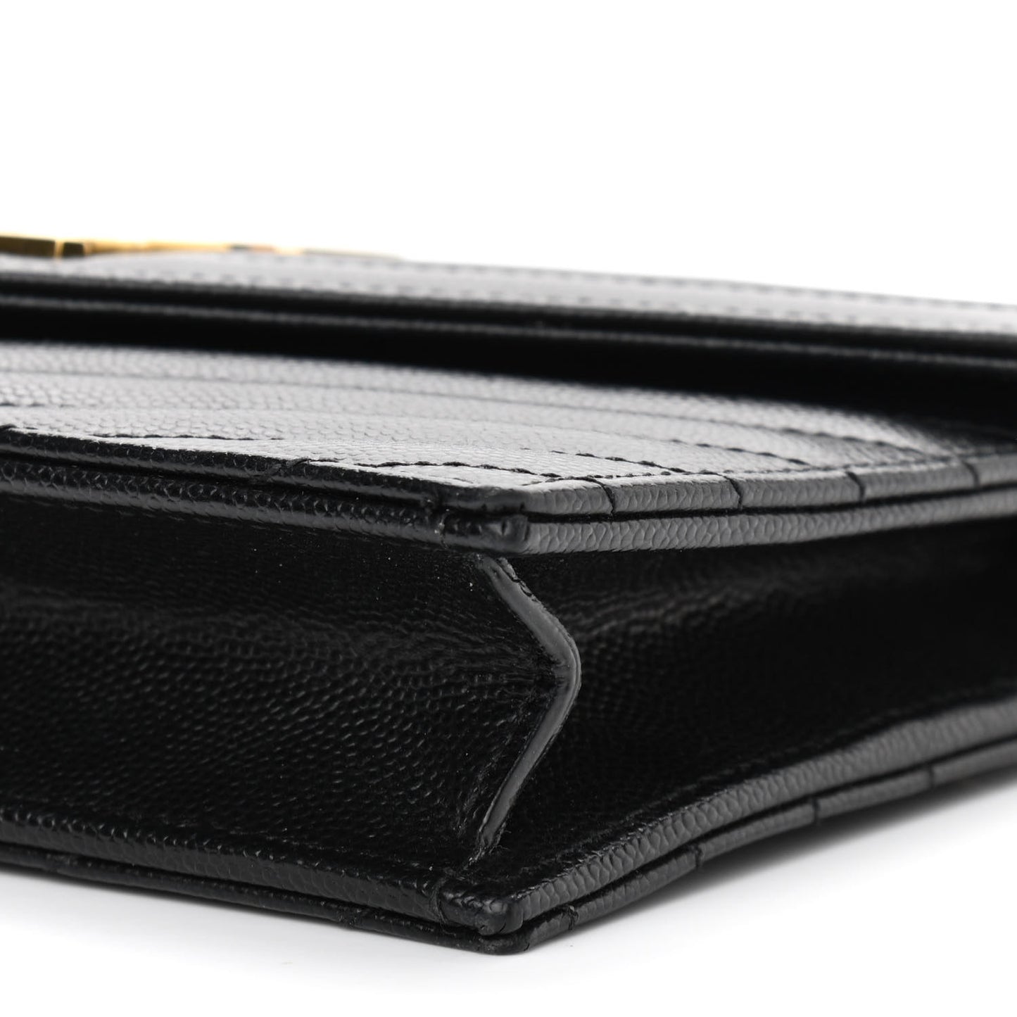 Grain De Poudre Matelasse Chevron Monogram Envelope Chain Wallet Black