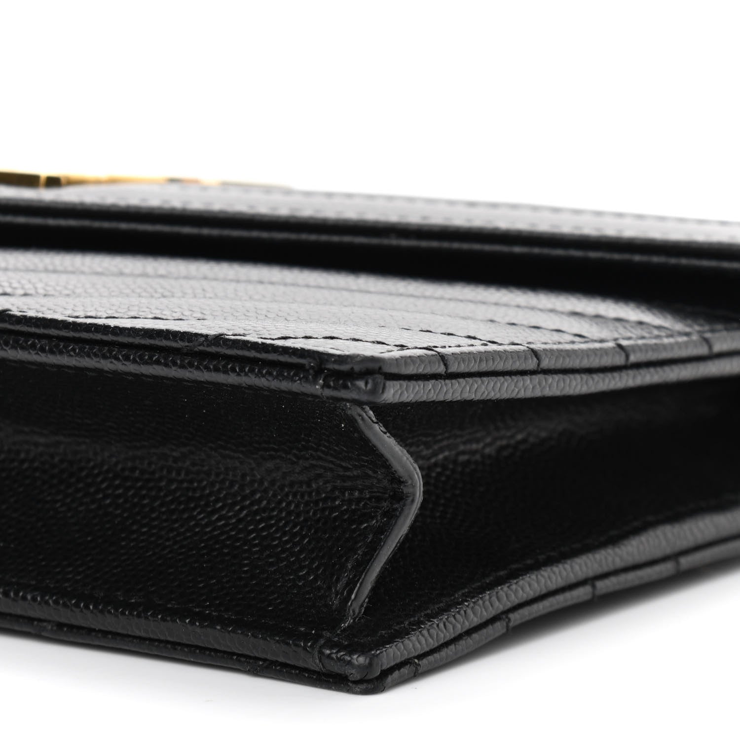 Saint Laurent Grain De Poudre Matelasse Chevron Monogram Envelope Chain Wallet Black 10 of 11