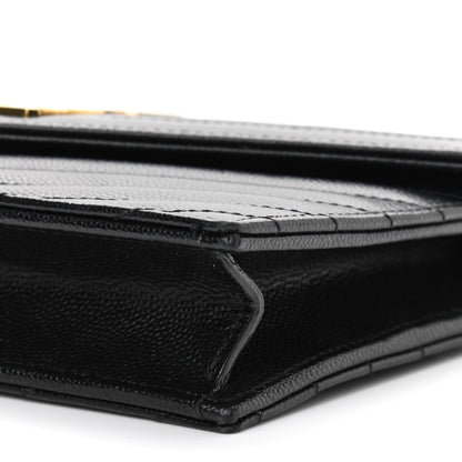Saint Laurent Grain De Poudre Matelasse Chevron Monogram Envelope Chain Wallet Black 10 of 11